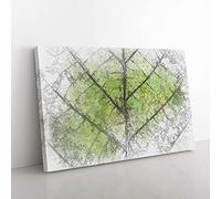 Big Box Art Lines of The Leaf in Abstract Canvas Wall Art Print Ready to Hang Picture, 76 x 50 cm (30 x 20 Inch), White, Olive, Green, Greige, Grey, Olive, Green