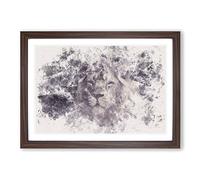 Big Box Art Lion in The Mist Watercolour Framed Wall Art Picture Print Ready to Hang, Walnut A2 (62 x 45 cm)