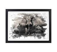 Big Box Art Lion Lionesses and an Elephant V3 Framed Wall Art Picture Print Ready to Hang, Black A2 (62 x 45 cm)