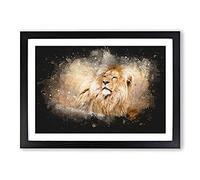 Big Box Art Lion Vol.1 Paint Splash Framed Wall Art Picture Print Ready to Hang, Black A2 (62 x 45 cm)