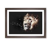 Big Box Art Lion Vol.8 Paint Splash Framed Wall Art Picture Print Ready to Hang, Walnut A2 (62 x 45 cm)