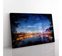 Big Box Art London Eye Landscape Thames River (2) Coal Black Canvas Wall Art Print Ready to Hang Picture, 76 x 50 cm (30 x 20 Inch), Multi-Coloured