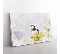 Big Box Art Lone Atlantic Puffin Watercolour Canvas Wall Art Print Ready to Hang Picture, 76 x 50 cm (30 x 20 Inch), Grey, Brown, Grey