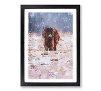 Big Box Art Lone Cow at Winter in Abstract Framed Wall Art Picture Print Ready to Hang, Black A2 (62 x 45 cm)