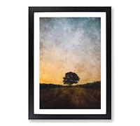 Big Box Art Lone Tree at Dusk Abstract Painting Framed Wall Art Picture Print Ready to Hang, Black A2 (62 x 45 cm)