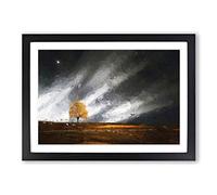 Big Box Art Lone Tree at Dusk in Abstract Framed Wall Art Picture Print Ready to Hang, Black A2 (62 x 45 cm)