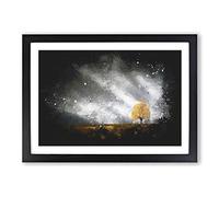Big Box Art Lone Tree at Dusk Paint Splash Framed Wall Art Picture Print Ready to Hang, Black A2 (62 x 45 cm)