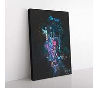 Big Box Art Looking at Times Square in New York in Abstract Canvas Wall Art Print Ready to Hang Picture, 76 x 50 cm (30 x 20 Inch), Black, Teal, Blue, Purple, Blue