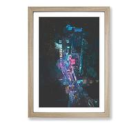 Big Box Art Looking at Times Square in New York in Abstract Framed Wall Art Picture Print Ready to Hang, Oak A2 (62 x 45 cm)