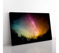 Big Box Art Looking Up at The Stars in Abstract Canvas Wall Art Print Ready to Hang Picture, 76 x 50 cm (30 x 20 Inch), Black, Maroon, Grey