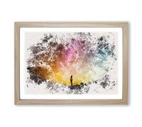 Big Box Art Looking Up at The Stars Watercolour Framed Wall Art Picture Print Ready to Hang, Oak A2 (62 x 45 cm)