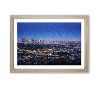 Big Box Art Los Angeles City Skyline at Night in Abstract Framed Wall Art Picture Print Ready to Hang, Oak A2 (62 x 45 cm)