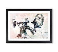 Big Box Art Louis Armstrong in Abstract Framed Wall Art Picture Print Ready to Hang, Black A2 (62 x 45 cm)