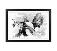 Big Box Art Louis Armstrong V3 Framed Wall Art Picture Print Ready to Hang, Black A2 (62 x 45 cm)