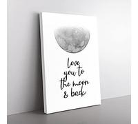Big Box Art Love You to The Moon and Back Typography Canvas Wall Art Print Ready to Hang Picture, 76 x 50 cm (30 x 20 Inch), White, Grey, Grey