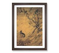 Big Box Art Magpies & Hare by Cui Bai Framed Wall Art Picture Print Ready to Hang, Walnut A2 (62 x 45 cm)