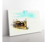 Big Box Art Maheno Shipwreck Australia in Abstract Canvas Wall Art Print Ready to Hang Picture, 76 x 50 cm (30 x 20 Inch), White, Turquoise, Olive, Green, Brown