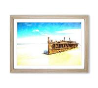Big Box Art Maheno Shipwreck Australia Painting Framed Wall Art Picture Print Ready to Hang, Oak A2 (62 x 45 cm)