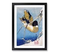 Big Box Art Mallard Duck by Utagawa Hiroshige Framed Wall Art Picture Print Ready to Hang, Black A2 (62 x 45 cm)