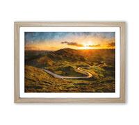 Big Box Art Mam Tor in The Peak District Painting Framed Wall Art Picture Print Ready to Hang, Oak A2 (62 x 45 cm)