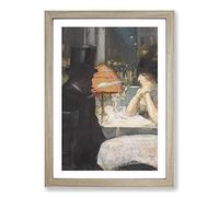 Big Box Art Man and Woman in The Restaurant by Lesser URY Framed Wall Art Picture Print Ready to Hang, Oak A2 (62 x 45 cm)
