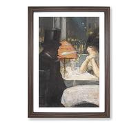 Big Box Art Man and Woman in The Restaurant by Lesser URY Framed Wall Art Picture Print Ready to Hang, Walnut A2 (62 x 45 cm)
