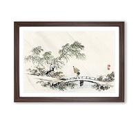 Big Box Art Man Crossing The Bridge by Kono Bairei Framed Wall Art Picture Print Ready to Hang, Walnut A2 (62 x 45 cm)