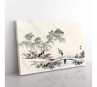 Big Box Art Man Crossing The Bridge by Kono Bairei Painting Canvas Wall Art Print Ready to Hang Picture, 76 x 50 cm (30 x 20 Inch), White, Grey, Black