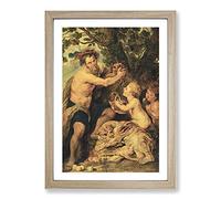 Big Box Art Man with A Tiger by Peter Paul Rubens Framed Wall Art Picture Print Ready to Hang, Oak A2 (62 x 45 cm)