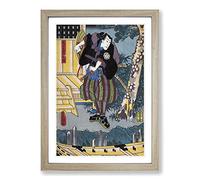 Big Box Art Man with Two Samurai Swords by Utagawa Kunisada Framed Wall Art Picture Print Ready to Hang, Oak A2 (62 x 45 cm)