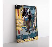 Big Box Art Man with Two Samurai Swords by Utagawa Kunisada Painting Canvas Wall Art Print Ready to Hang Picture, 76 x 50 cm (30 x 20 Inch), Turquoise, Grey, Black, Cream