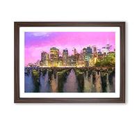 Big Box Art Manhattan from Brooklyn Bridge in Abstract Framed Wall Art Picture Print Ready to Hang, Walnut A2 (62 x 45 cm)