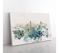 Big Box Art Manhattan Skyline in New York Watercolour Canvas Wall Art Print Ready to Hang Picture, 76 x 50 cm (30 x 20 Inch), White, Black, Green, Grey