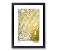 Big Box Art Map Barcelona Spain Gold Plate Framed Wall Art Picture Print Ready to Hang, Black A2 (62 x 45 cm)