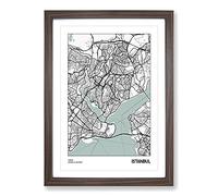 Big Box Art Map Istanbul Turkey Framed Wall Art Picture Print Ready to Hang, Walnut A2 (62 x 45 cm)