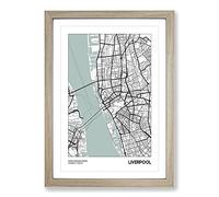 Big Box Art Map Liverpool UK Framed Wall Art Picture Print Ready to Hang, Oak A2 (62 x 45 cm)