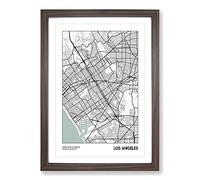 Big Box Art Map Los Angeles USA Framed Wall Art Picture Print Ready to Hang, Walnut A2 (62 x 45 cm)