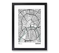 Big Box Art Map Moscow Russia Framed Wall Art Picture Print Ready to Hang, Black A2 (62 x 45 cm)