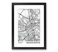 Big Box Art Map Newcastle-Upon-Tyne UK Framed Wall Art Picture Print Ready to Hang, Black A2 (62 x 45 cm)