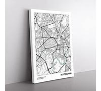 Big Box Art Map Nottingham UK Canvas Wall Art Print Ready to Hang Picture, 76 x 50 cm (30 x 20 Inch), White, Grey, Grey