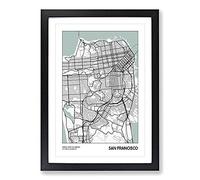 Big Box Art Map San Francisco USA Framed Wall Art Picture Print Ready to Hang, Black A2 (62 x 45 cm)