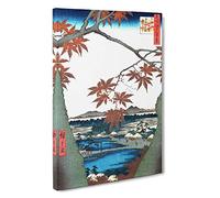 Big Box Art Maples at Mama by Utagawa Hiroshige Painting Canvas Wall Art Framed Picture Print, 30 x 20 Inch (76 x 50 cm), White, Grey, Blue, Red, Blue