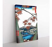 Big Box Art Maples at Mama by Utagawa Hiroshige Painting Canvas Wall Art Print Ready to Hang Picture, 76 x 50 cm (30 x 20 Inch), White, Grey, Blue, Red, Blue