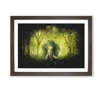 Big Box Art Marvellous Elephant in a Green Forest Paint Splash Framed Wall Art Picture Print Ready to Hang, Walnut A2 (62 x 45 cm)