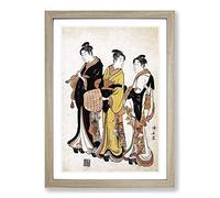 Big Box Art Masquerading as Komuso by Torii Kiyonaga Framed Wall Art Picture Print Ready to Hang, Oak A2 (62 x 45 cm)
