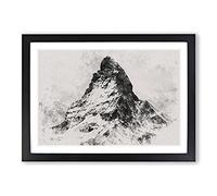 Big Box Art Matterhorn Mountain Vol.1 Watercolour Framed Wall Art Picture Print Ready to Hang, Black A2 (62 x 45 cm)