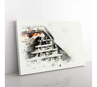 Big Box Art Mayan Pyramids of Chichen Itza in Abstract Canvas Wall Art Print Ready to Hang Picture, 76 x 50 cm (30 x 20 Inch), White, Grey, Black