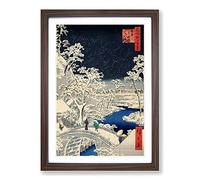 Big Box Art Meguro Drum Bridge and Sunset Hill by Utagawa Hiroshige Framed Wall Art Picture Print Ready to Hang, Walnut A2 (62 x 45 cm)