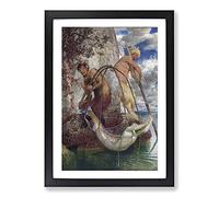 Big Box Art Mermaid Caught in The Net by Arnold Bocklin Framed Wall Art Picture Print Ready to Hang, Black A2 (62 x 45 cm)