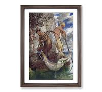 Big Box Art Mermaid Caught in The Net by Arnold Bocklin Framed Wall Art Picture Print Ready to Hang, Walnut A2 (62 x 45 cm)